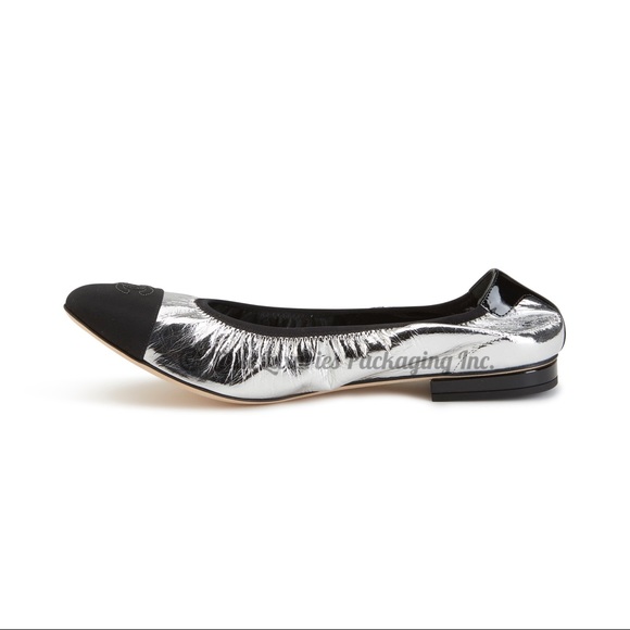 BRAND NEW Authentic Chanel Silver Ballet Flats - Picture 8 of 16
